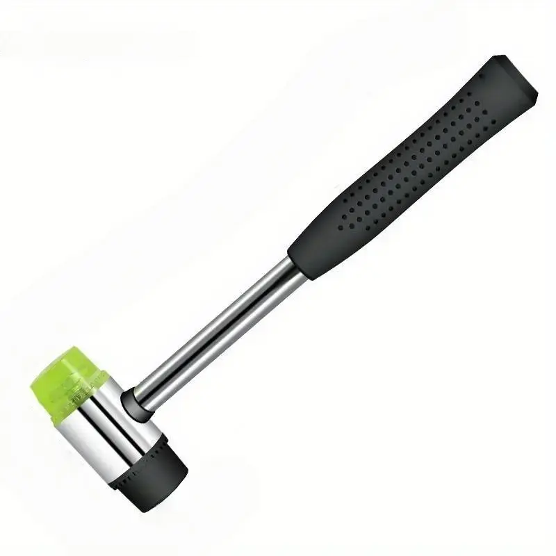 OUDISI Dual-Headed Rubber Head Mallet Hand Tool, Soft-Touch Leather Double Faces, 25mm Black Plastic Grip Handle, Gentle Impact for Surface Finishing DIY Projects, Hand Tools