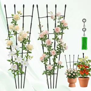Garden Trellis 2 in 1 Obelisk Trellis Metal for Climbing Plants Outdoor Indoor 63in Rustproof Plant Flower Trellises,Plant Cages Supports for Flower, Vegetable, Tomato, Vines Crop (2pcs)