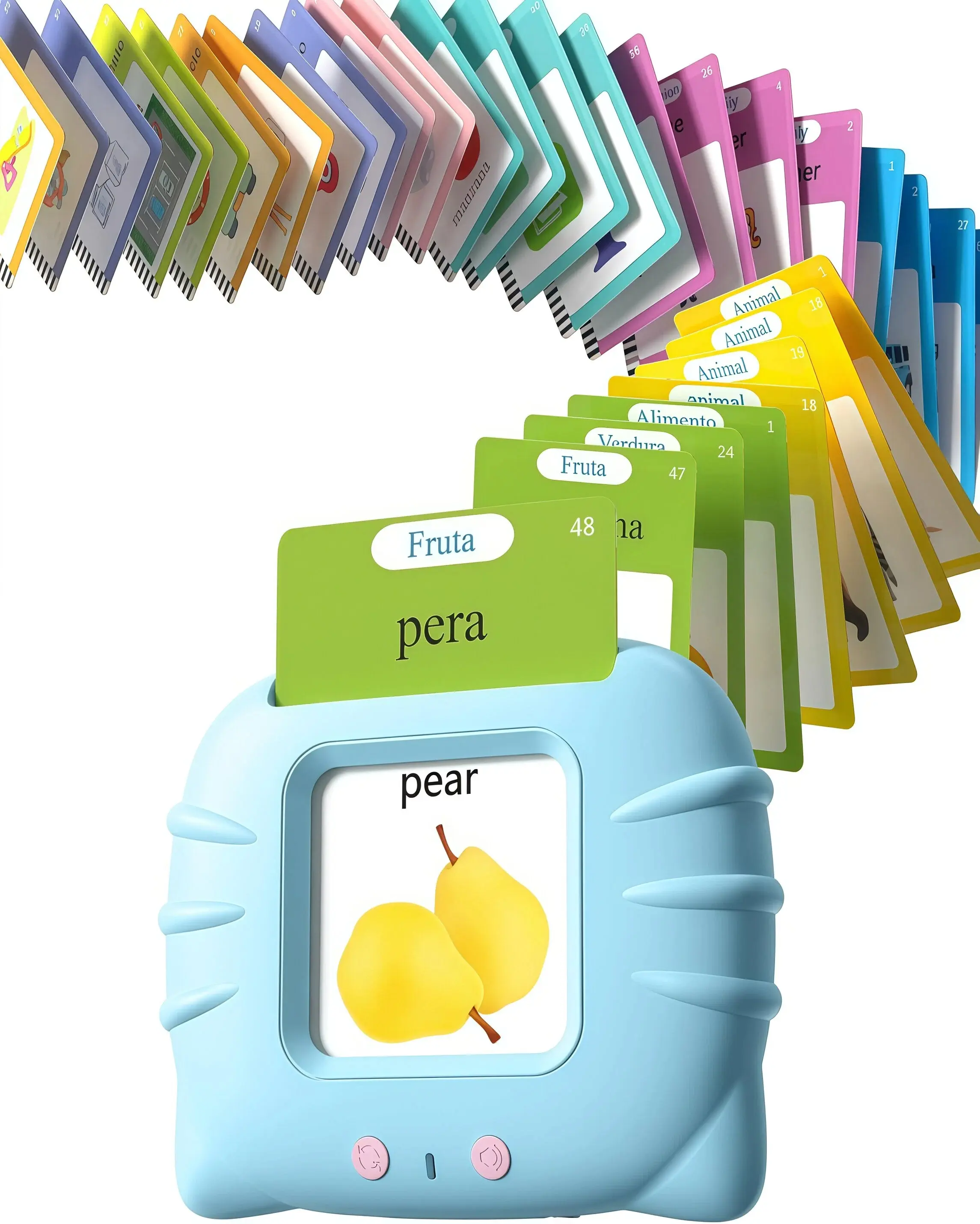 KIDGENIUS Bilingual Learning Device for Ages 2-8, Portable Talking Vocabulary Flashcards with 224 English-Spanish Words, Bilingual Instruction Cards, Durable Interactive Early Childhood Educational Toy