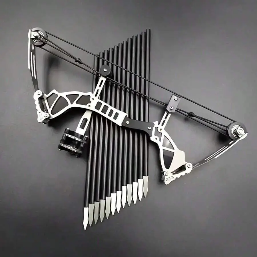 Mini Compound Bow Set, 9.5-Inch Stainless Steel Archery Kit for Adults & Teens, Ambidextrous Design with 12 Arrows & Targets, Wrench, Unisex, 9.5 Inches, Archery Entertainment, Practice, Right Hand/Left Hand, Versatile Use, Compact, Mini Bow Practice
