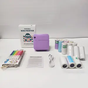 Portable Mini Printer, 1 Set USB Rechargeable Wireless Thermal Printer with Print Paper, Portable Photo Printer for Home Office School, Thermal Label Maker