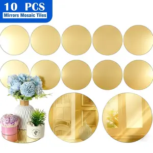 10pcs, 20cm golden circular acrylic mirror table mat, easy to install shatterproof mirror, wedding table decoration, party candle arrangement, party decoration, gold decoration, high-quality acrylic, home decoration