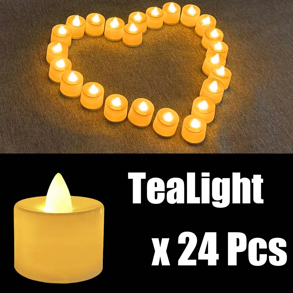Compact Flameless Battery-Operated Candle Lights, 24-Pack Electric Tealight Candles with Flicker Glow Warm White Votive Lights for Wedding & Golf Event Decorations, Batteries, Festival, Votive Shape