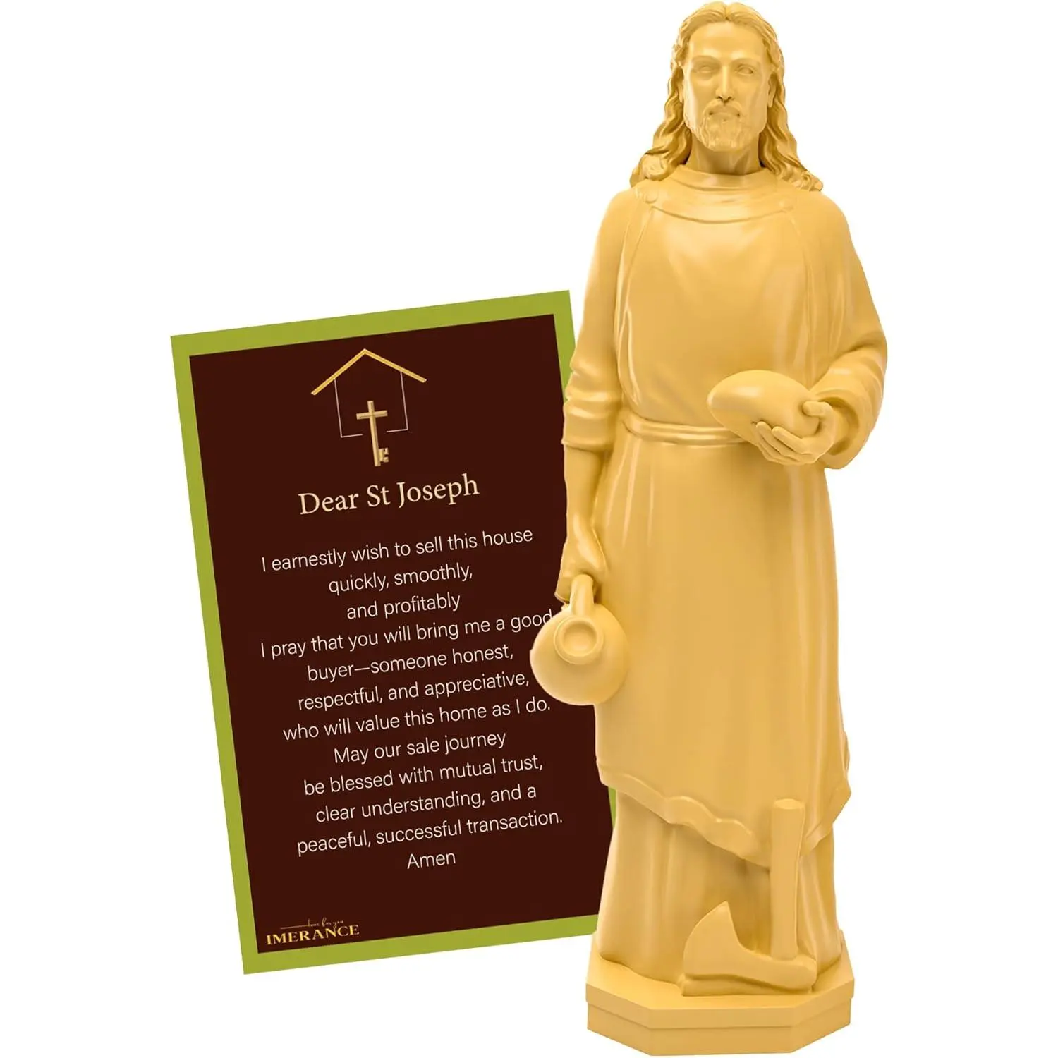 ZHOUYIN Traditional Resin St Joseph Statue for Selling Houses, Faith-Based Religious Decor with House-Selling Prayer Card, Includes Card for Believers, Ideal for Home Supplies (Ivory, 4in, 1-Piece), One-Piece