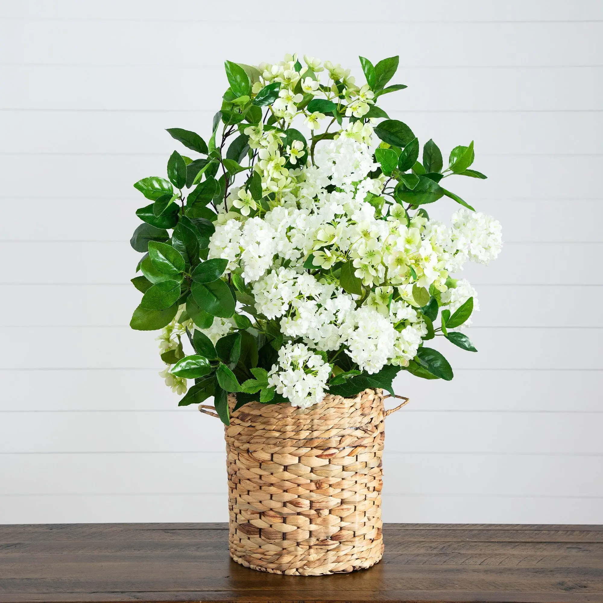 31” Assortment Set Artificial Flowers Arrangement in Hyacinth Weave Basket - British Countryside Floral Decor, Bendable Branches, Artificial Plants for Home Decor, Hyacinth Woven
