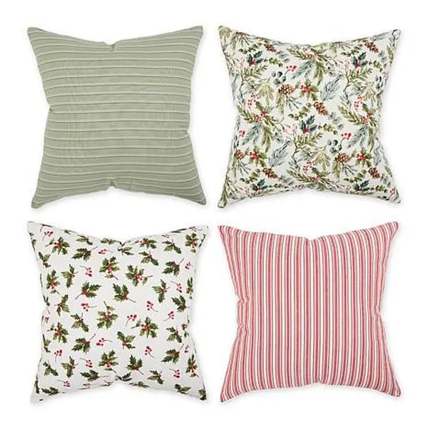 Design Imports Asst Holly Print/Stripe Pillow Covers - Set of 4
