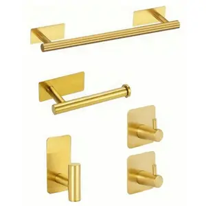 Bathroom Storage Hook Set, 5 Counts/set Stainless Steel Towel Rack Set, Multipurpose Storage Hook, Clothes Hook, Wall Mounted Hook