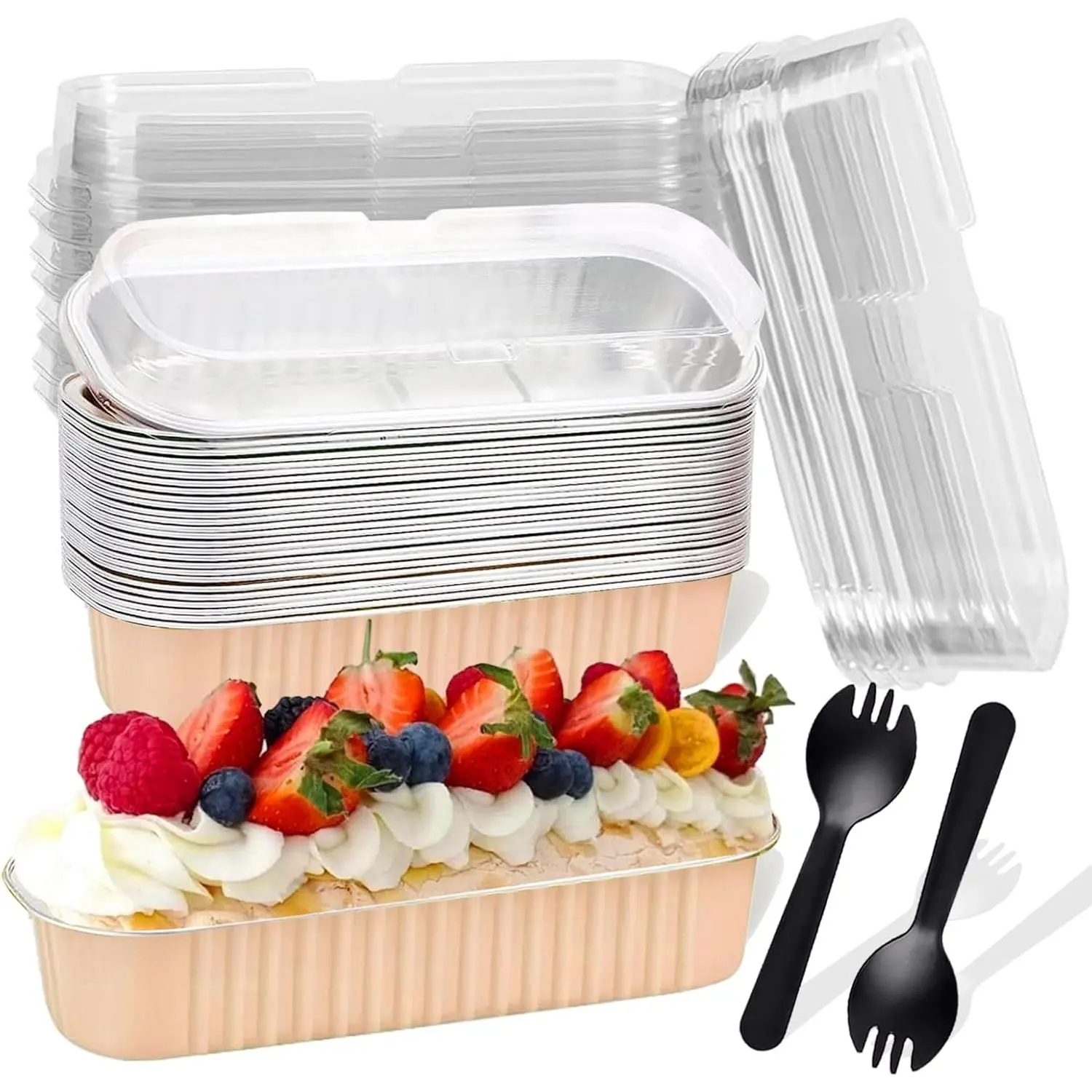 20 count Rectangle Mini Loaf Pans with ,Mini Cake Pans with ,Disposable Ramekins Baking Cups Muffin Tins Cupcake Cups for Wedding Party Birthday,6.8oz (Champagne)