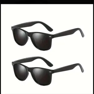 Black Sunglasses with Straight Lenses and Unique Frame Desigg