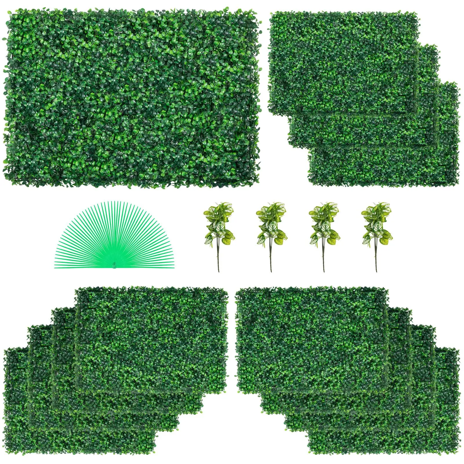 【Summerfinds】VEVOR 12PCS 24\"x16\" Grass Wall Panels for 32 SQ Feet, Boxwood Hedge Wall Panels, Artificial Grass Backdrop Wall 1.6\", Privacy Hedge Screen UV Protected for Outdoor Indoor Garden Fence Backyard