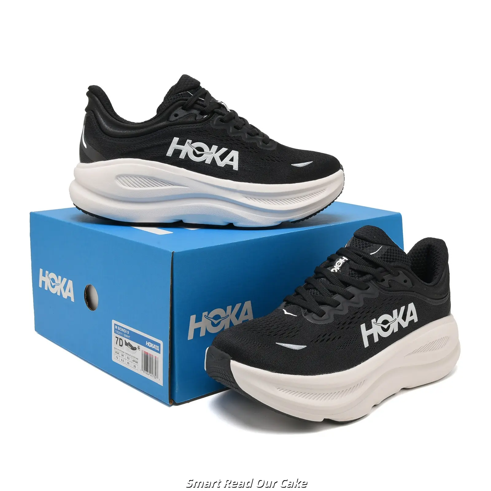 Brand New Sealed Original Box Unisex All Black Fine Mesh Running Sneakers White Side Logo Wave Segmented Thick Cushion Sole Black White Non Slip Athletic Walking Gym Daily Sports Trainers
