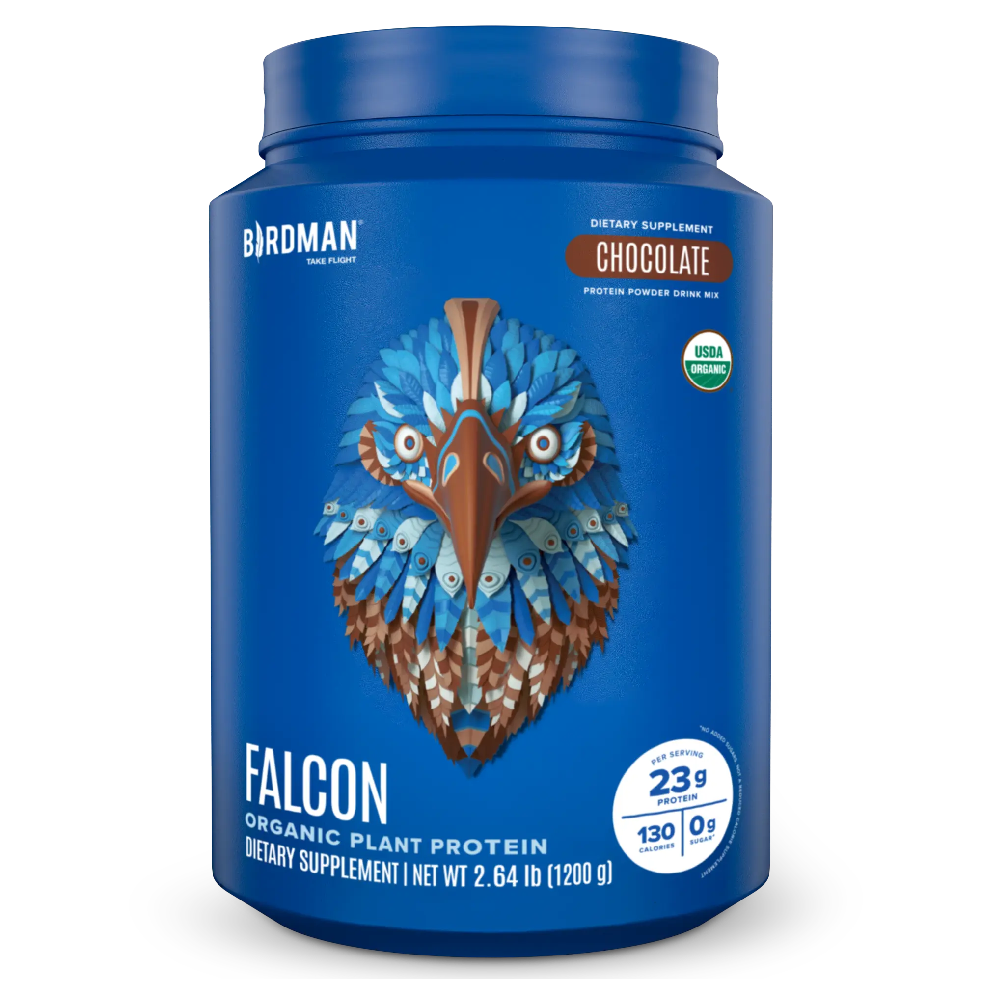 Birdman Falcon Certified Organic Pea Protein Powder - 2.64lbs Chocolate Flavor, 23g (20-29 g Range) per Serving, Sugar-Free, Chemical-Free Plant-Based Vegan Fitness Protein Powders for Adults' Nutrition Support
