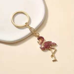 Elegant Gold-Plated Alloy Flamingo Keychain, Sparkling Rhinestone Design, Animal-Themed Accessory for Women's Bags & Keys