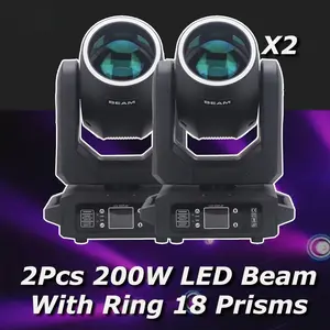 2Pcs/lot LED With Ring Moving Head Light 200W  Beam+Spot+18 Rotating Prisms+Rainbow Effect Dmx Stage Light Effect Light Disco Dj