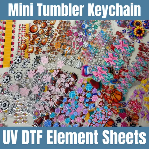 Mini Tumbler Keychain UV DTF Element Sheet, UV DTF Stickers, Mini Tumbler Wraps