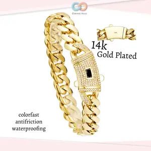 14K Gold Plated Cuban Link Chain Miami Bracelet with Stainless steel zirconium spring clip Hip Hop Jewelry for Men/ Women men's daily bracelet Men's Gift for Boys and Girls