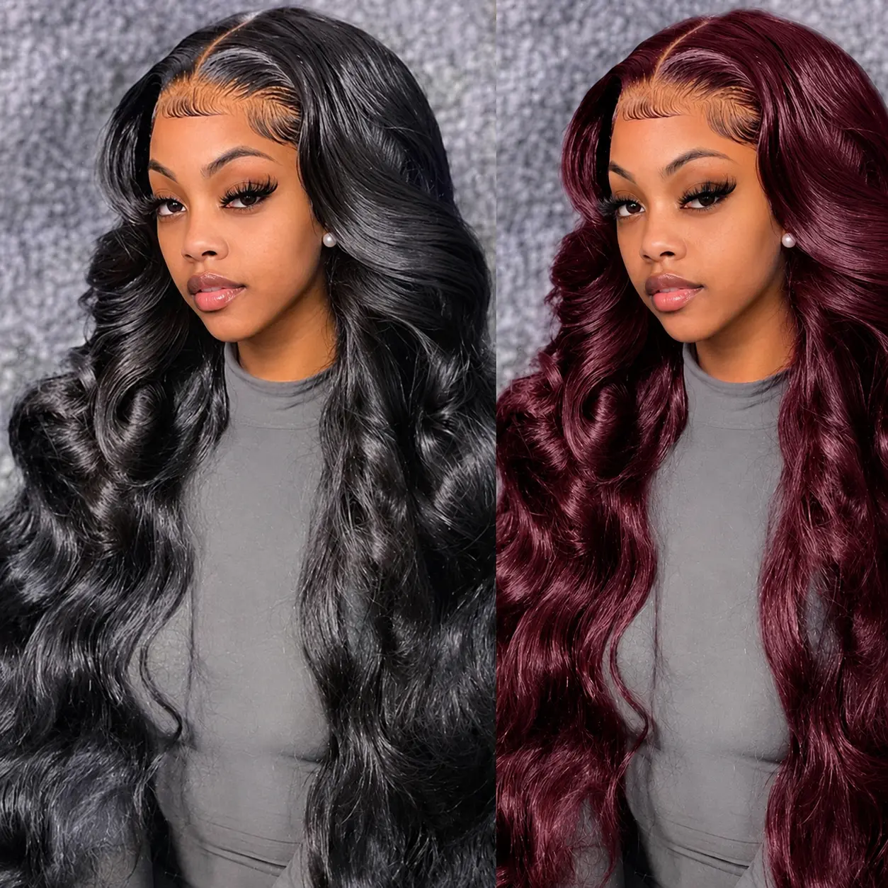 【Combo Sale】Buy 1 Get 1 Free 2 Pack 13x4 HD Lace Front Human Hair Wigs, 22-30 Inch Natural Black Body Wave + 99J Burgundy Body Wave Wig, Pre-Plucked Hairline with Baby Hair, Glueless Lace, 180% Density Full Volume Wig