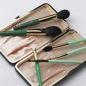 Travel Kit 6 Makeup Brushes in Faux-Leather Clutch for Safe and Clean Storage and Portability