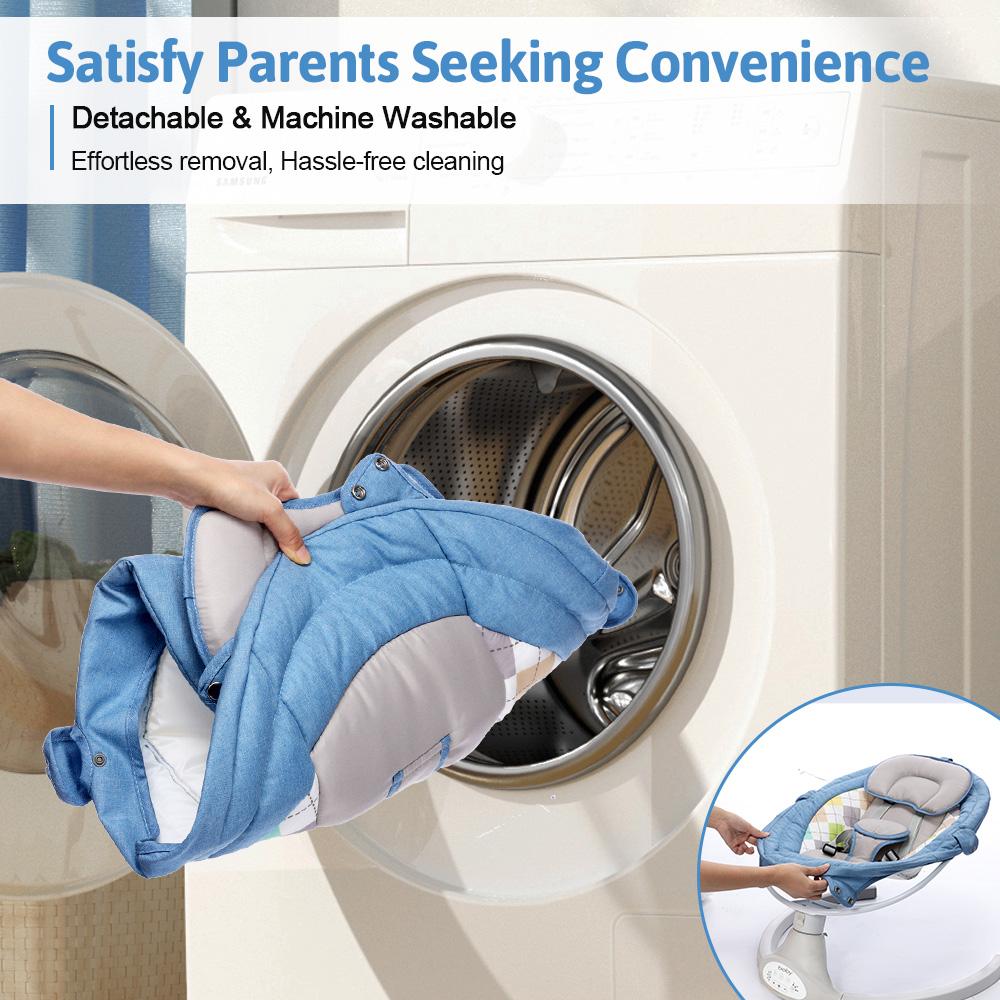 COMOMY Baby Swing for Infants with 5 Natural Sway Speeds, Portable Bt Music Baby Swing with Remote Control & 5-Point Harness, Hands-Free Baby Soother, Lightweight Baby Rocker for 5-20 Lb, 0-6 Months, Blue, Valentine's Day