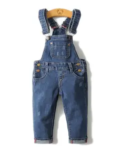 KIDSCOOL SPACE, 3-8T Kids Ripped Denim Bib Overalls, Slim Skin-Friendly Casual Baggy Outfits