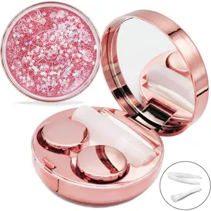 Contact Lens Case, Cute Travel Size Eye Colored Contacts Lenses Applicator Remover Tool Kit with Mirror Solution Bottle for Daily Outdoor (Rose Gold) springtok