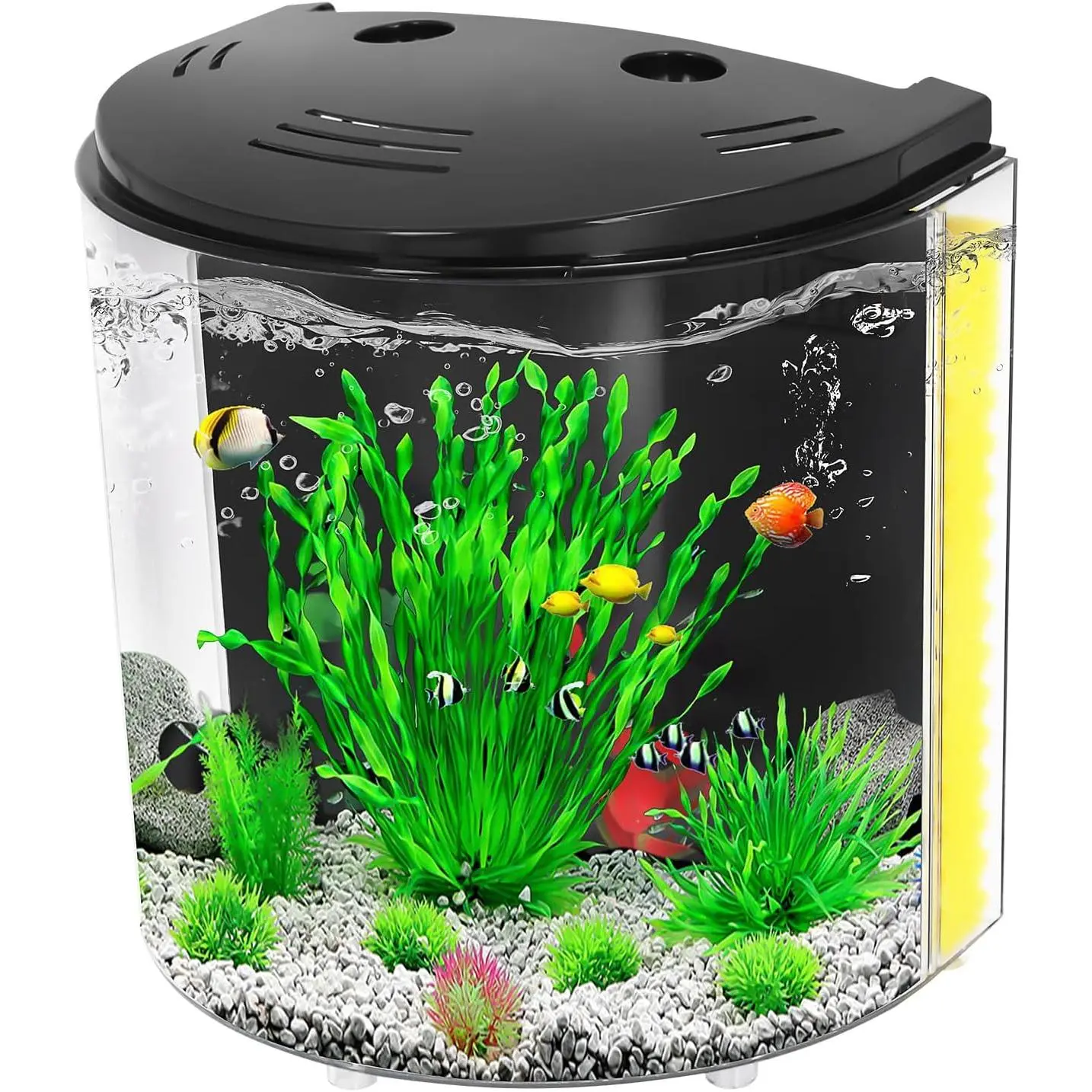 AQUANEAT 1.2 Gallon Fish Tank Small Betta Fish Tank Starter Kit with LED Light and Water Filter Pump Round Design