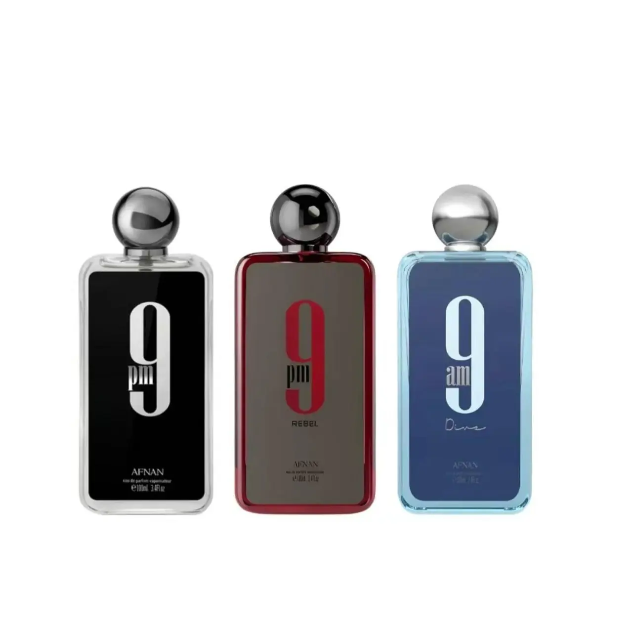 Afnan 9 AM Dive + 9 PM Rebel + 9 PM Bundle Perfume Spray - House of Afnan, Amber Vanilla Fragrance for Men