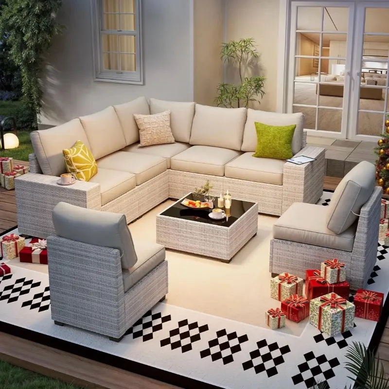 Olimix 8 Piece Outdoor Patio Furniture Set, Outdoor Sectional Furniture, Rattan