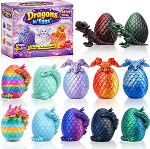 12PACK 3D Printed Dragon Eggs, Easter Basket Stuffers for Children and Teens, Printed Crystal Dragon Unique Easter Toys & Gifts for Boys, Mini Articulated Dragon Toys for Kids.