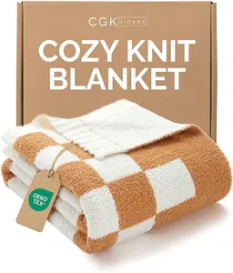 Super Soft Throw Blanket - Checkered Blanket for Couch, Bed, Sofa, Chair - Lightweight Warm Double Sided Knit - All Season Cozy, Fuzzy, Anti-Static Microplush Blanket - 50x60