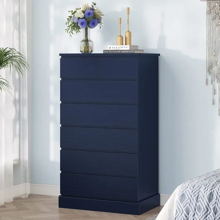 SIKAIC 51.8" Tall 7 Drawer Dresser for Bedroom, Modern Blue Wood Chest of Drawers with Handle-Free Design, Large Storage Organizer