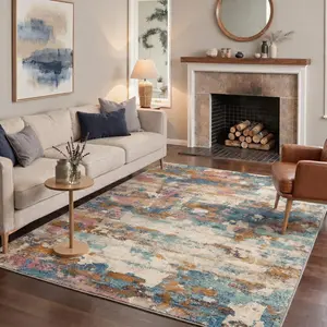 【Deals For You Days】GENIMO Washable Rug Low Pile Lightweight Non Slip with Modern Abstract Brush Strokes Print Pattern for Living Room, Bedroom, Dining Room, Home Office, Dusty Terracotta