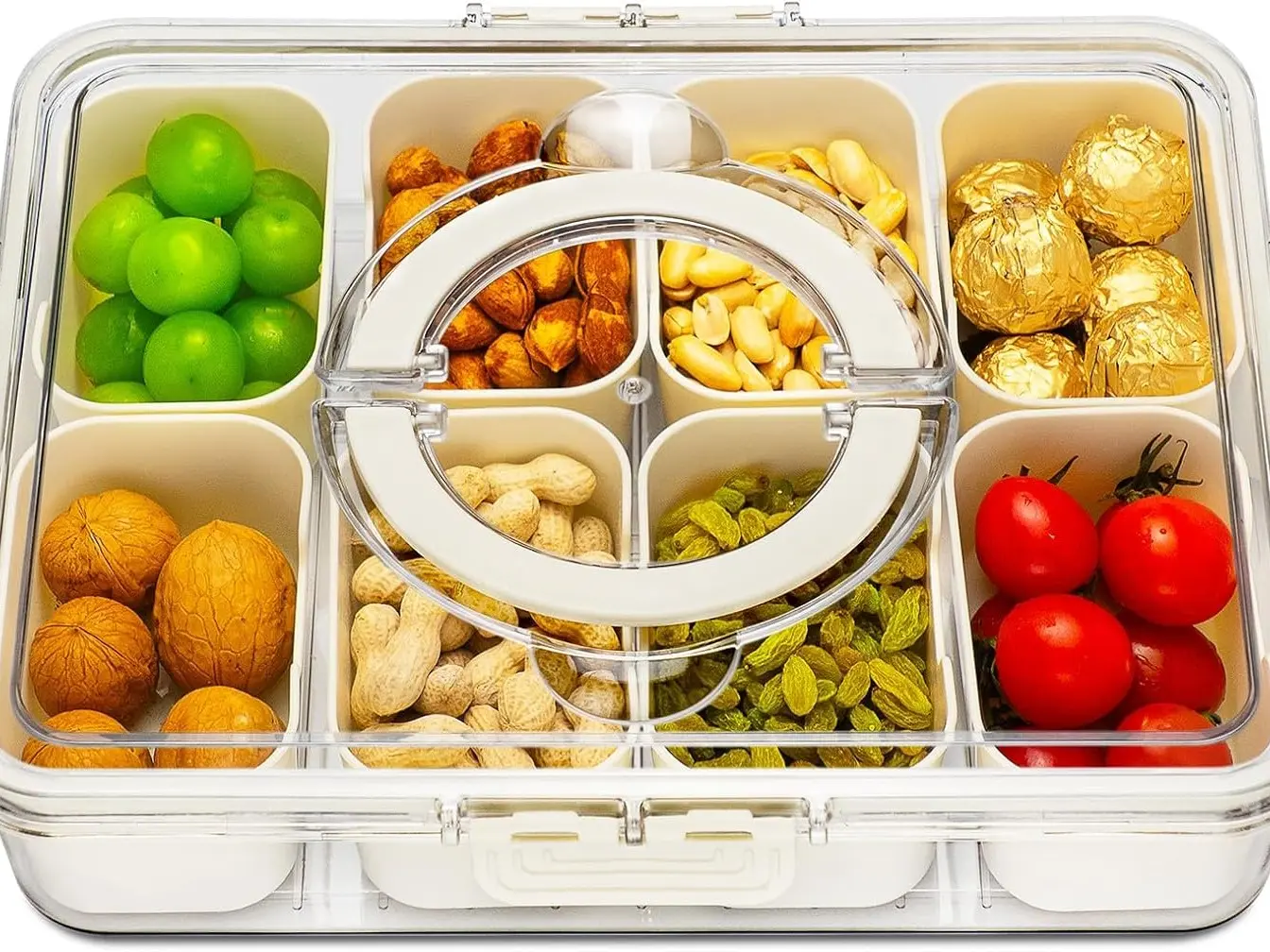 Divided Serving Tray with Lid and Handle,8 Compartments Snacks Box,Snack Fruit Tray,Veggie Tray,