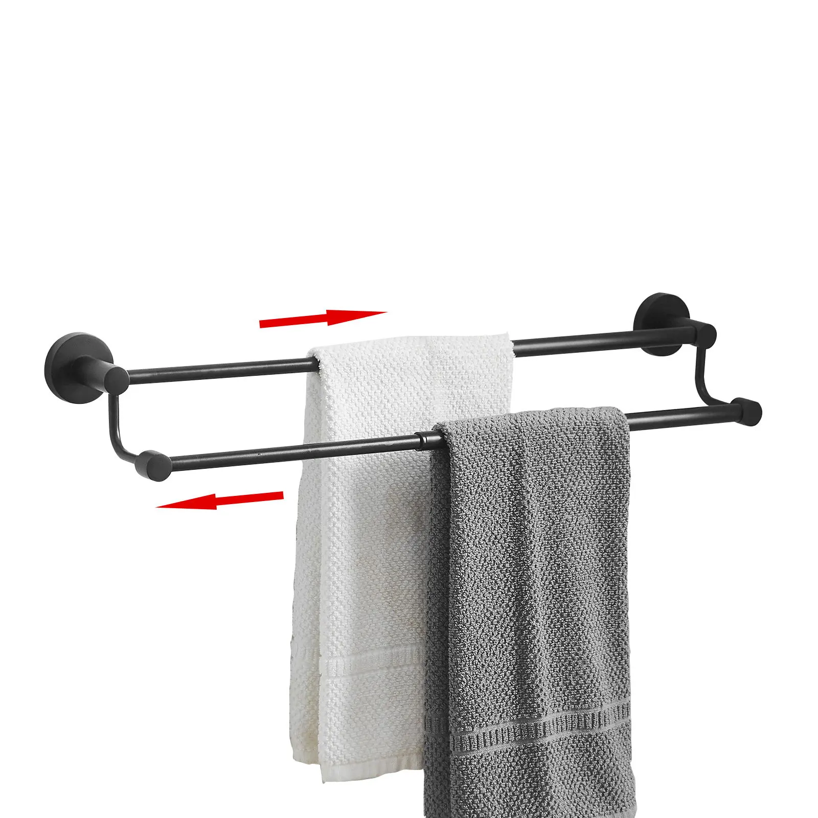 BESY Indoor Retractable SUS304 Stainless Steel Double Bath Towel Bar, Rustproof 16.5-28.5in Adjustable Rectangular Bar, Modern Design Bathroom Fixture with Brushed Nickel/Oil Rubbed Bronze Matte Black Finish, Heavy Duty Easy Installation & Included Screws
