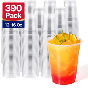 390pc 12oz/16oz Bulk Beer Cups | Clear Plastic Cups for Iced Coffee, Milkshakes | Food-Grade, Recyclable | Restaurant Supply Large Reusable party drink