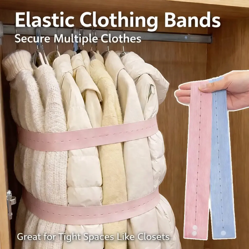 3 PCS Elastic Clothing Organizer Travel Accessories - Adjustable Straps with Buttons & Buckles, Deform-Resist, Tight Weave Hold, Washable Elastic, Luggage Space Saver, Drawer & Wardrobe Organizer, Random Colors, Ties Up Sweaters
