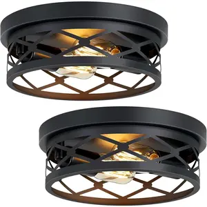 2 Pack Flush Mount Ceiling Light,Farmhouse Light Fixtures Ceiling,2-Light Black Flush Mount Light Fixture for Kitchen Entryway Bedroom Hallway,E26 Base