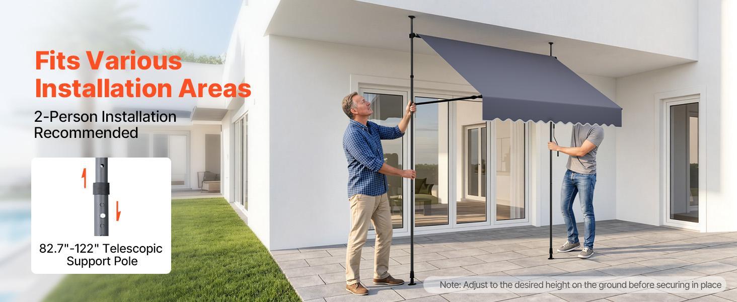 VEVOR Sturdy Manual Retractable Awning, 78" Polyester Parasol Canopy Sun Protection Shelter, Height-Adjustable with Crank Handle for Backyard, Garden - Canopies & Shade Retractable Roof Parasol#BackToSchool