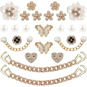 24 Pcs Bling Shoe Charms for Women, Flower Pearl Shoes Decoration Charms for Clog Rhinestone Shoes Chain Charm Cute Shoe Charms DIY Shoe Accessories for Birthday Party