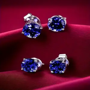 Blue Tanzanite Sparkling Earrings  Silver Needle - European and American Elegant Luxury - Banquet, Vacation, and Daily Wear