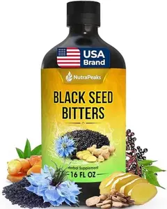 Black Seed Oil Bitters Liquid - Premium Herbal Blend with Black Seed Extract, Curcumin (Turmeric Extract), Ashwagandha, Elderberry, Probiotics, Vitamin C, Zinc...16 fl oz | Natural Botanical Blend