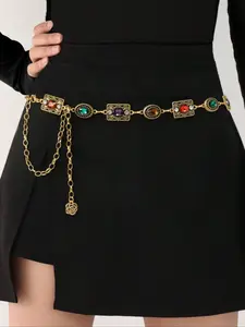 Elegant Bohemian Waist Chain for Women, Colorful Gemstone Texture Belt, Perfect for Wedding Dresses, Evening Gowns, Parties, Festivals, African Waist Jewelry