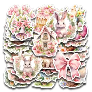 30 Stickers Easter Sticker Pack with Bunny and Egg Designs, Cute Holiday Decals for Scrapbooking, Water Bottles, and Crafts, Floral Pattern Sticker, Decorative Stickers