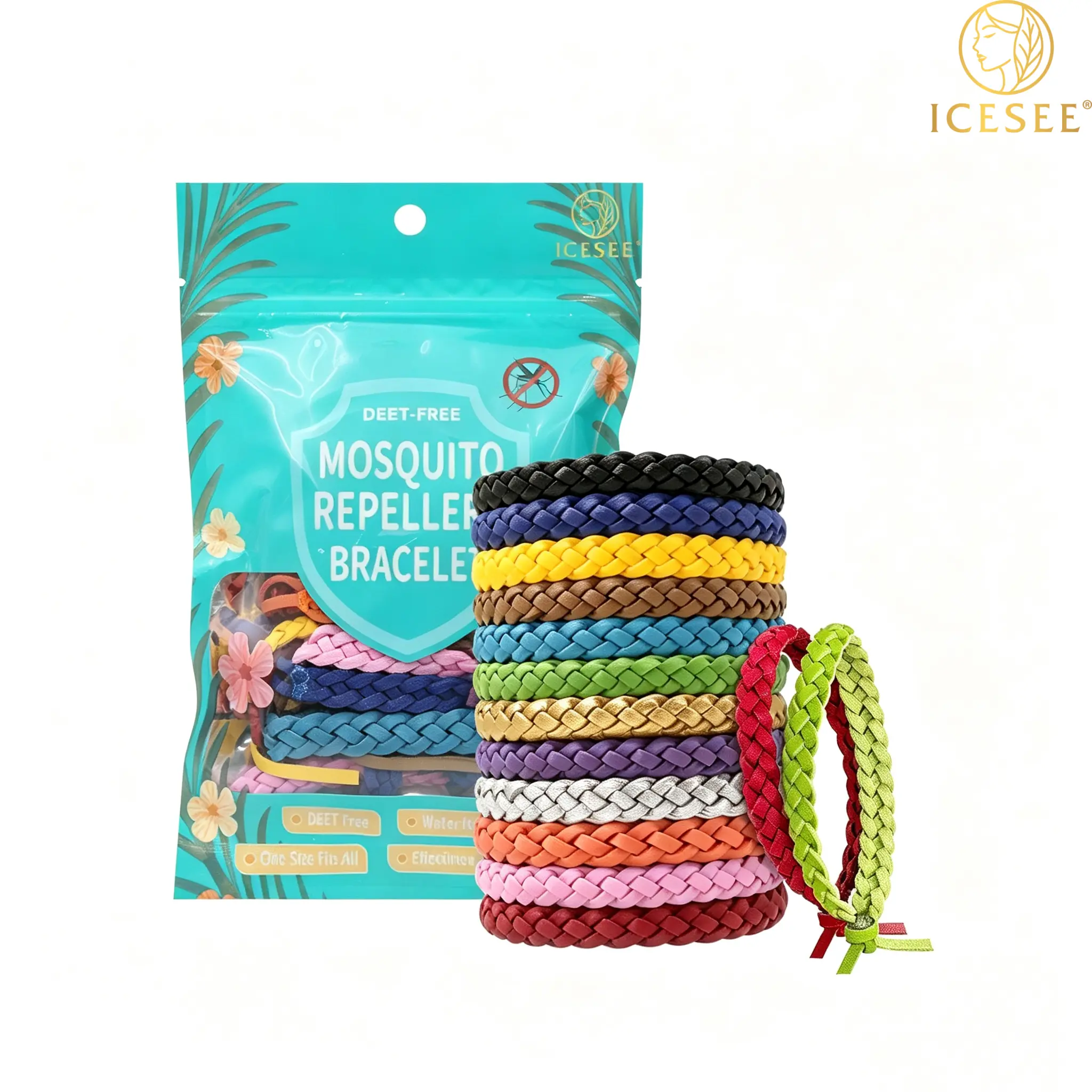 ICESEE 12 Pack Mosquito Repellent Bracelets, Woven PU Leather Wristbands with Natural Citronella Essential Oils, Adjustable Bug Repellent for Family Camping & Outdoor Style, Hiking, Friendship Bracelets, Woven Bracelet