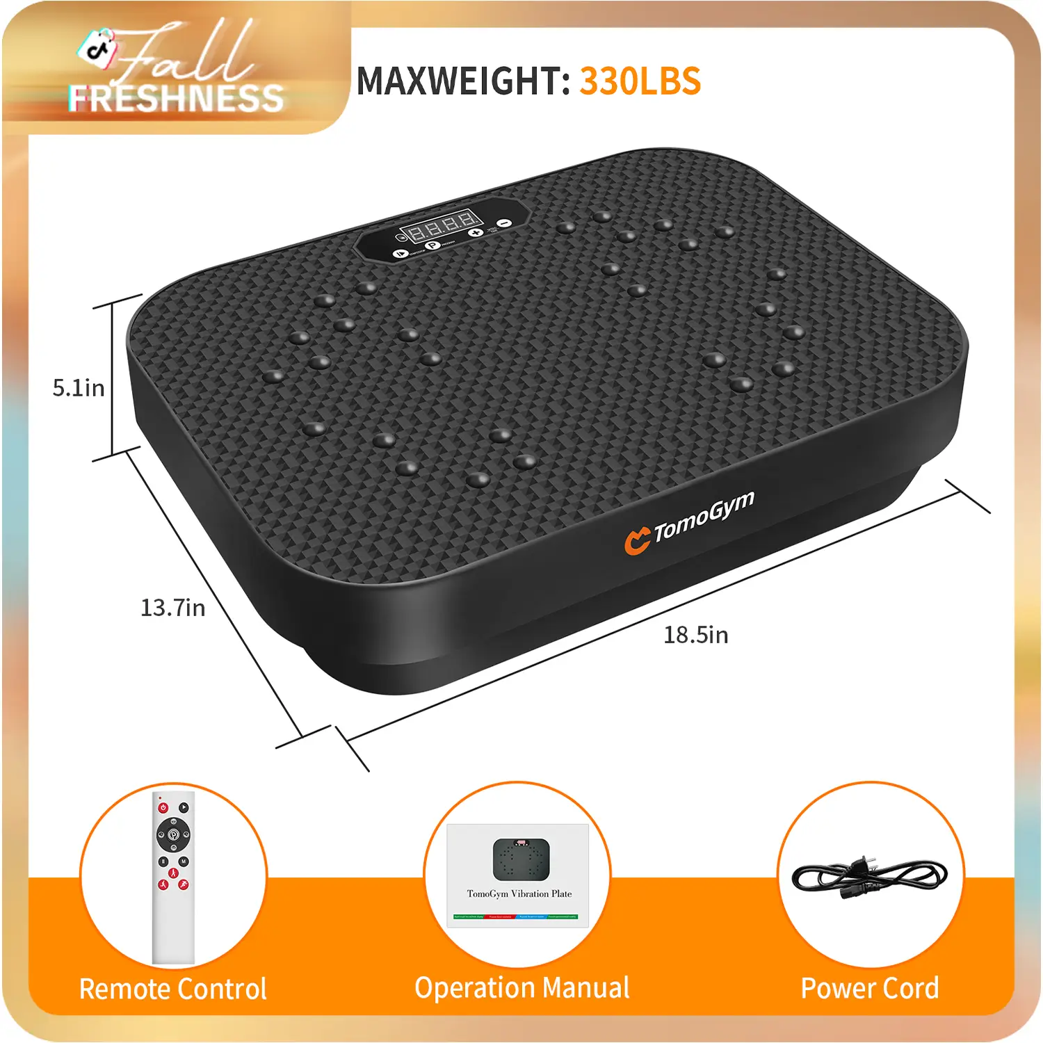 TomoGym Vibration Exercise Platform with 99 Levels, Large Vibrating Surface for Relaxing Tense Muscles and Promoting Blood Circulation, Weight Capacit