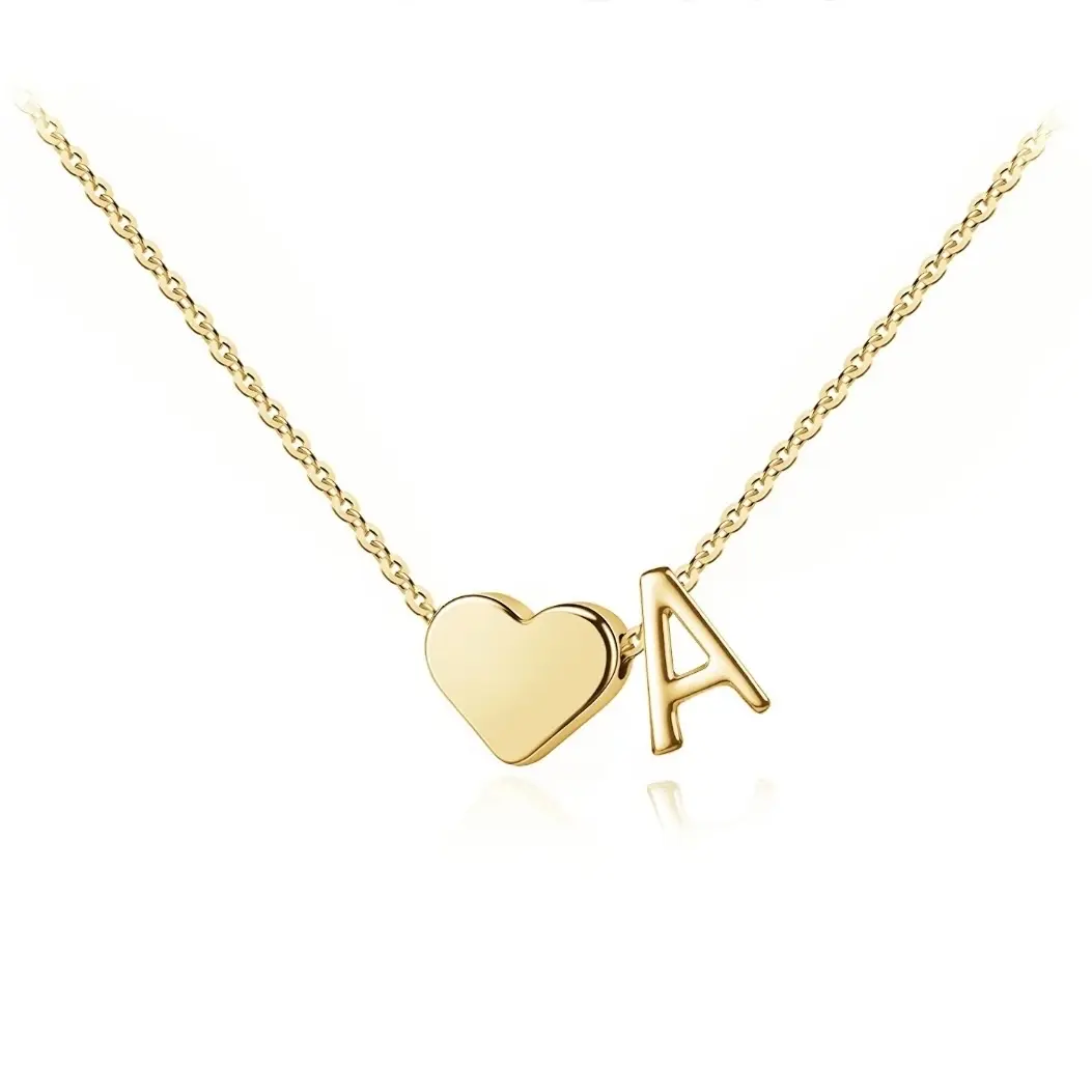 Jstyle Personalised Gold Initial Necklace Women Heart Name Necklace Stainless Steel Gold Necklaces for Women with Tiny Heart Letter Pendant Personalised Necklace Women Girls Gifts Jewellery