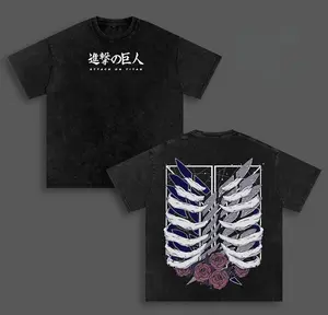 valentine shirts Retro Heavy Limited "Ribcage Inspired" Attack On Titan Anime Double Printed Vintage Washed Tee Unisex Oversize Anime Manga Washed Heavyweight Cotton T-shirt, Gift For Anime Fan