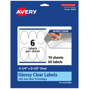Avery Glossy Clear Oval Labels with Sure Feed, 4.25" x 2.5"
