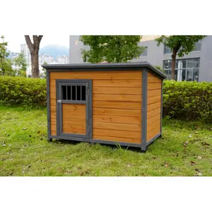 45"large solid wood dog house, waterproof PVC plastic roof, breathable wooden doors