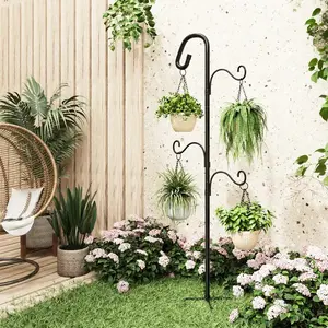 Shepherds Crook Garden Hooks 61in, Adjustable Height Bird Feeder Hanging Station, Metal Stand for Lanterns & Plant Baskets, Bird Feeder Pole